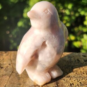 Flower Agate Penguin crystal stone carving with druzy pockets